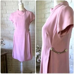Vintage 1960s Rhinestone Party Dress, Powder Pink, 4/S, Mini